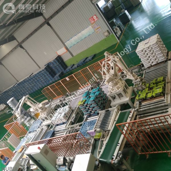 Robot Palletizing Conveyor Line Carbon Steel Automated Pallet Conveyor