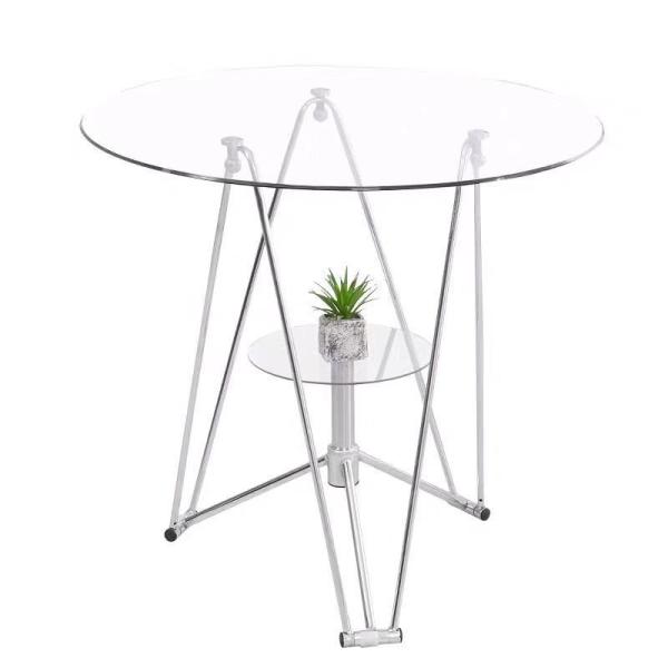 Coffee Meeting Room Library Glass Top Round Table With Tempered Glass And Metal Tube Leg