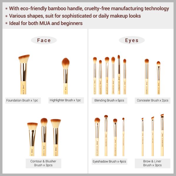 Professional Lightweight Bamboo Makeup Brushes Set 20pcs Eco Friendly