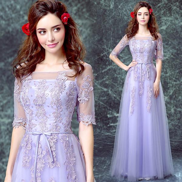 Lavender Boat Neck Short Sleeves TuTu Elegant Evening Dresses TSJY073