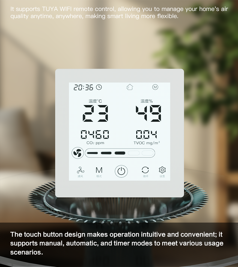 HVAC Smart Controller with Real-time Air Quality Display and Multi-Level Fan Speed Adjustment for Intelligent Ventilation