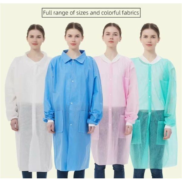 35GSM Disposable Non-Woven PP Lab Coat Protective Dust-Proof Jacket for Food Processing