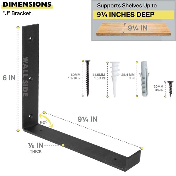 Estante flotante de acero inoxidable de bricolaje J soportes con pared de labio montaje soportes de estantería de metal
