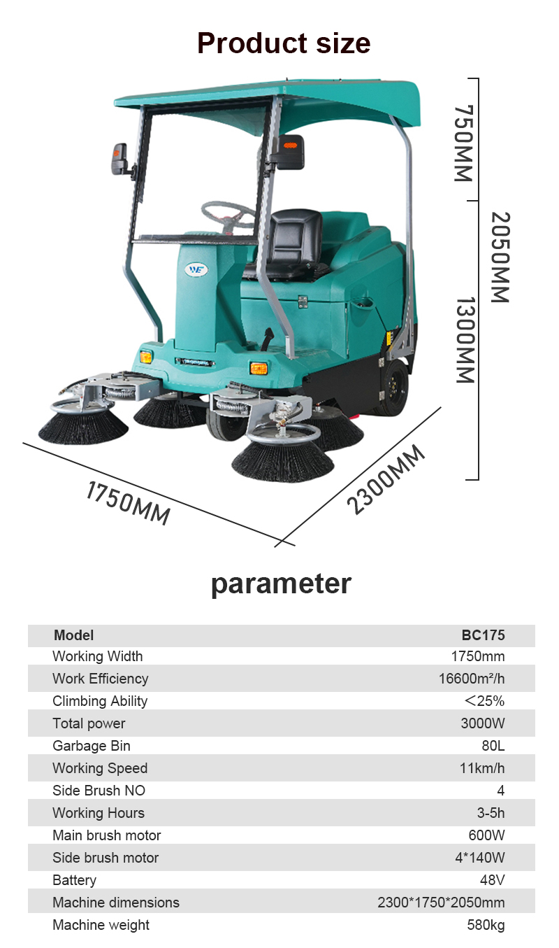 Multifunctional Dust Removal Floor Sweeper Vacuum Driving Road Sweeper Street Sweeper Clean Machine