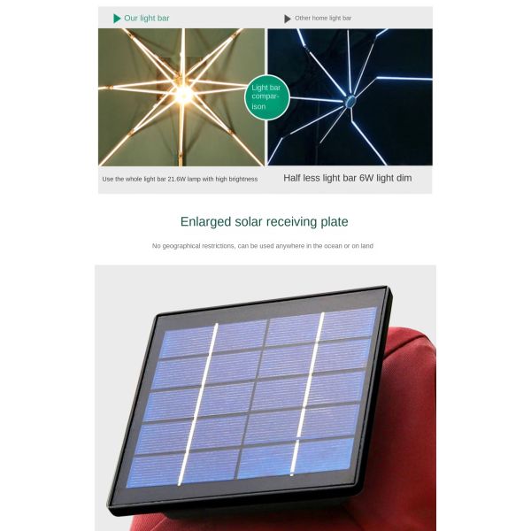 OEM Aluminum Frame Parasol Cantilever Patio Umbrella With White LED Lights