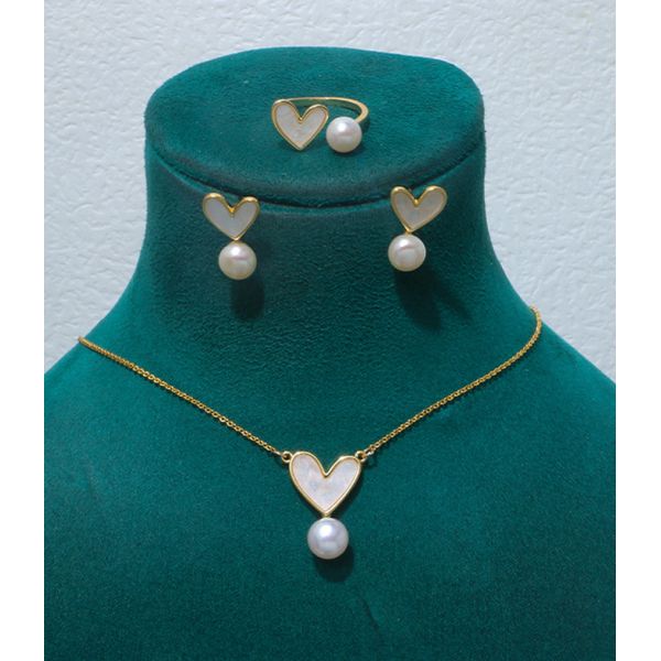 Natural Pearl Shell Chokers Necklace Heart Shape 925 Sterling Silver Necklace Shell Earring Ring Jewelry for Women Gift