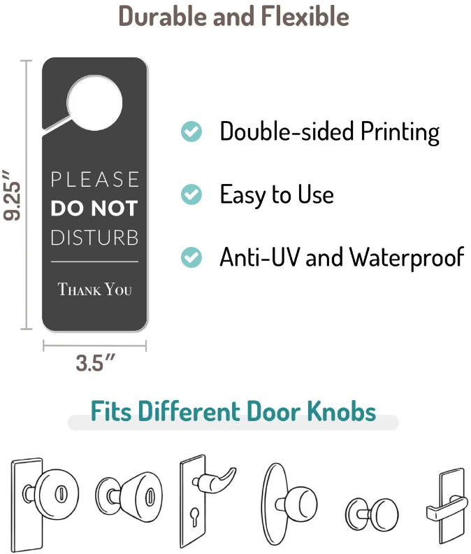 Custom Plastic Do Not Disturb Sign Logo Modern Waterproof Hotel Room Door Hanger Sign For Hotel & Resterant