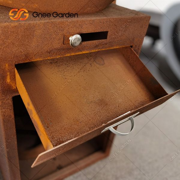 Outdoor BBQ Corten Steel Fire Pit With Firewood Storage Backyard Rusty Colour