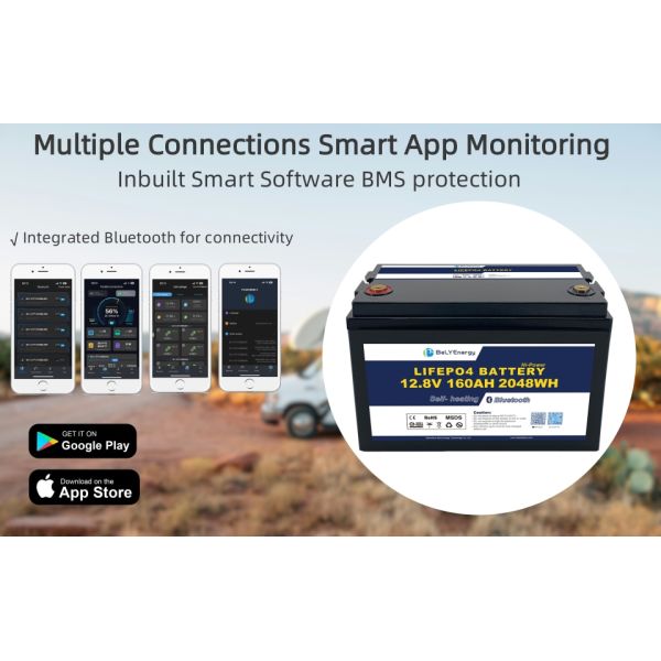 12V160Ah LiFePO4 аккумулятор Bluetooth Литийные ячейки Балансирующая защита IP65