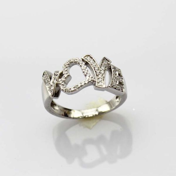925 Silver Ring Pave Clear Rhinestone Love Ring(JR078)