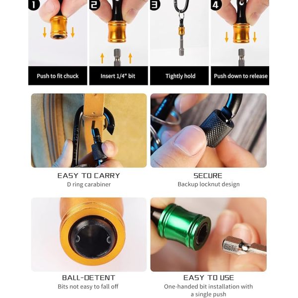 Black Oxide Finish 6pcs Quick Release 1/4 Inch Hex Shank Screw Driver Bit Holder Keychain