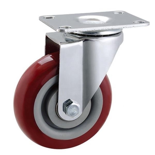 100kg Load Zinc Plated 5 Inch Swivel Plate Casters On Red PVC Polyurethane Wheels