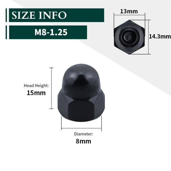 Volvo Hexagon Cap Nut haut dôme/tête de gland M8X1.25 Grade 10 Noir oxydé 968458 31349166