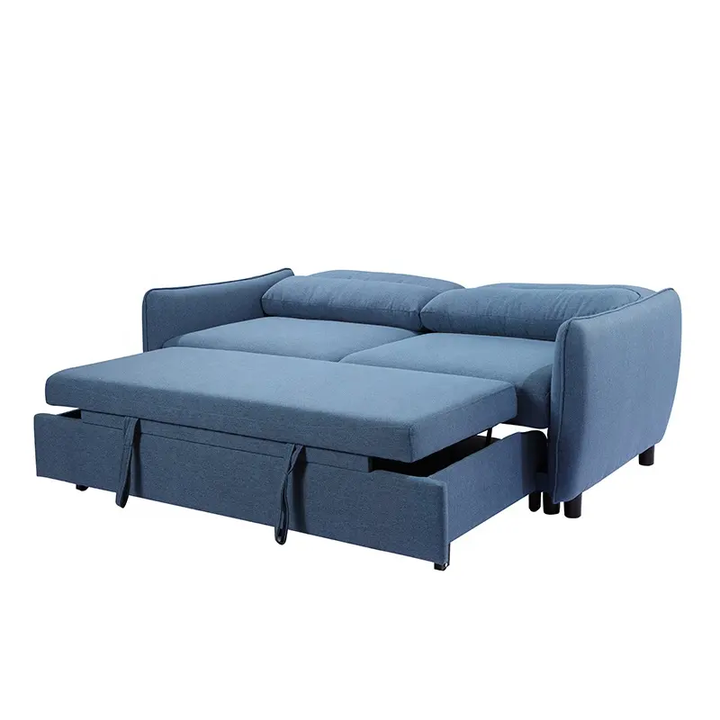 Customized Material Move Down Back  Wood  Frame Sofa 3 Seaters Blue Fabric Folding Sofa Bed