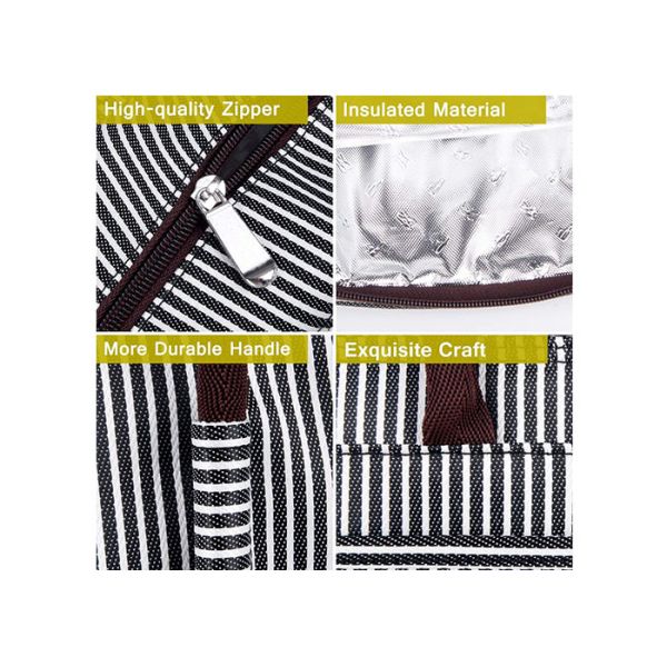 Oxford Cloth Large Insulated Tote Striped Thermal Tote Bag Waterproof