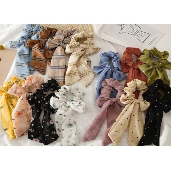 Korean knot bow large colon scrunchie women's ponytail hair streamer Chiffon fabric scrunchie headpiece