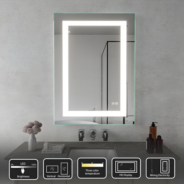 Modern Luxury Wall-mounted Smart LED Vanity Mirror Anti-Fog Backlit Light Frameless IP44 for Home Hotel Villas-Rectangle Design