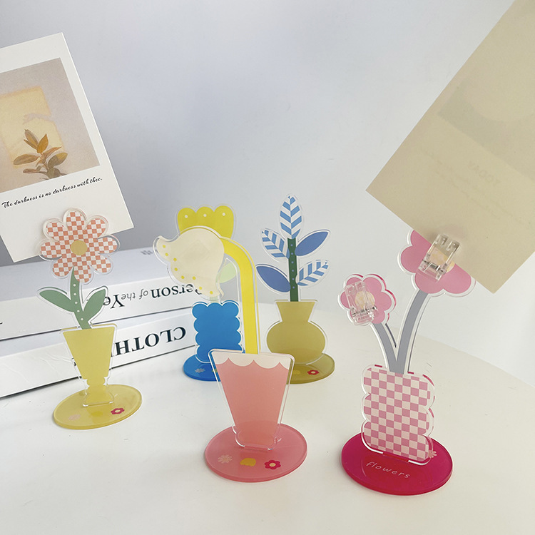 Acrylic Ins Note Clip Desktop Photo Message Lovely Flower Holding Card Small Display Card Photo Clip