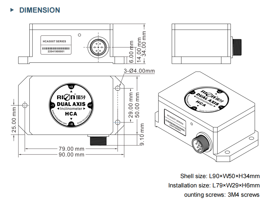 HCA528T Biaxis MEMS наклонный датчик высокоточного RION датчика наклона угла