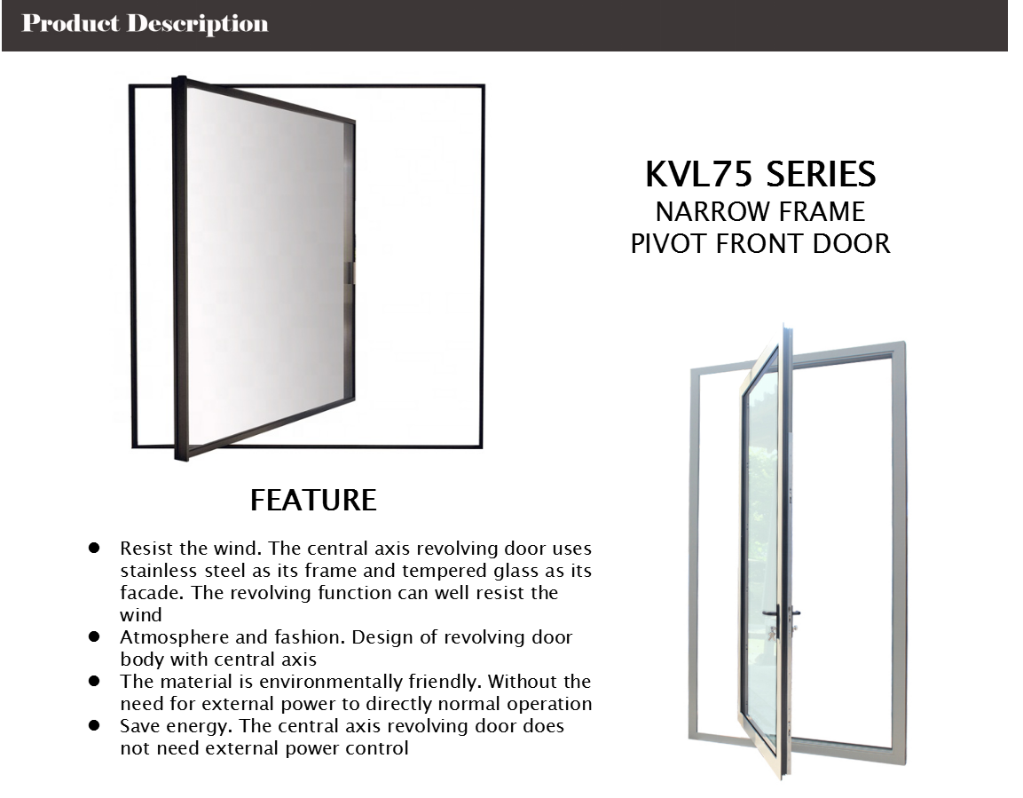 Narrow Frame Aluminium Pivot Doors Ventilating Two Sides Folding