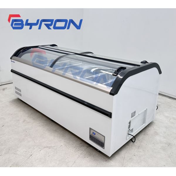 Curved Horizontal Glass Top Island Freezer Commercial Ice Freezer