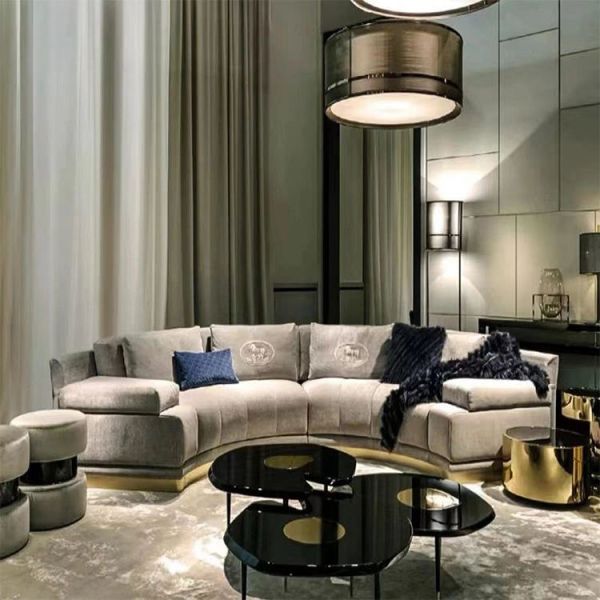 Latest Popular Modern Designs Living Room Metal Base White Fabric Sofa Velvet Couch Lobby Curved Sofas