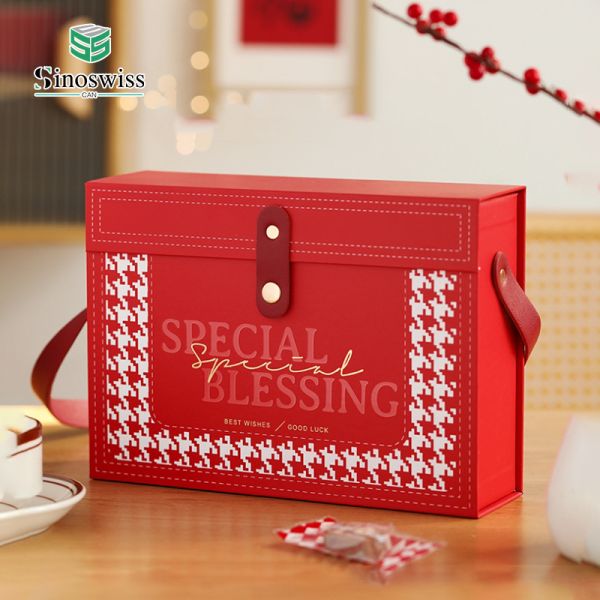 Luxury Gift Paper Boxes Packaging With Leather Ribbon Handle Foldable Box