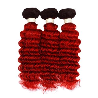 #T1B/Red Deep Wave Remy Human Hair Bundles Sew In Weave Bundles Brazilian Bundle Deals