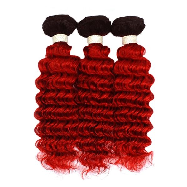 #T1B/Red Deep Wave Remy Human Hair Bundles Sew In Weave Bundles Brazilian Bundle Deals