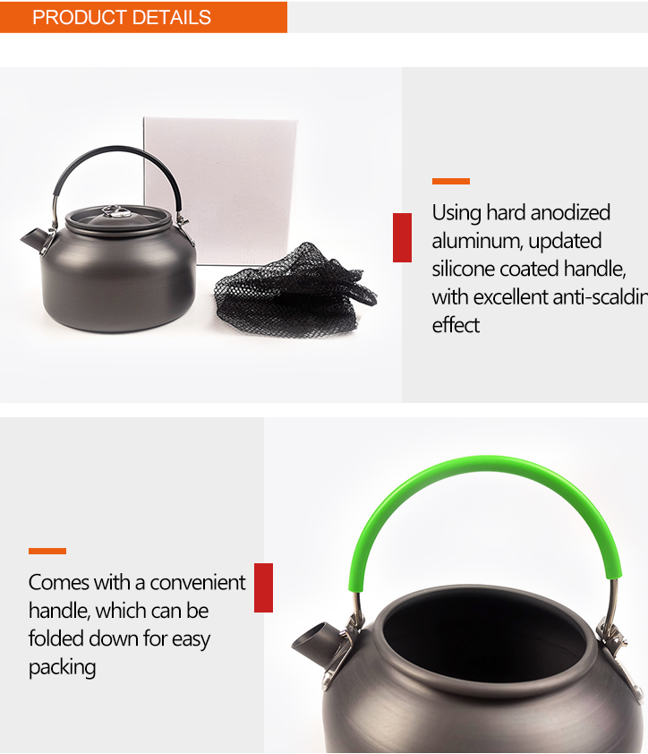 Алюминиевый на открытом воздухе набор Cookware, на открытом воздухе располагаясь лагерем чайник 0.8L с ручкой кремния