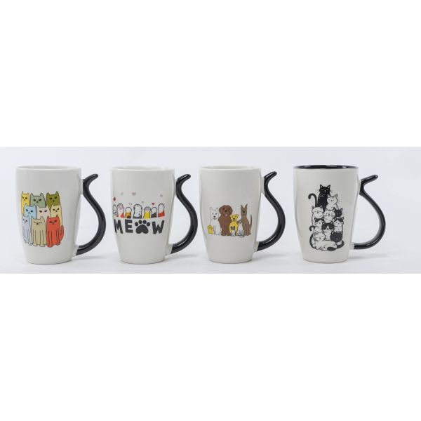 Cute Pet Animal Curved Handle Ceramic Coffee Mugs