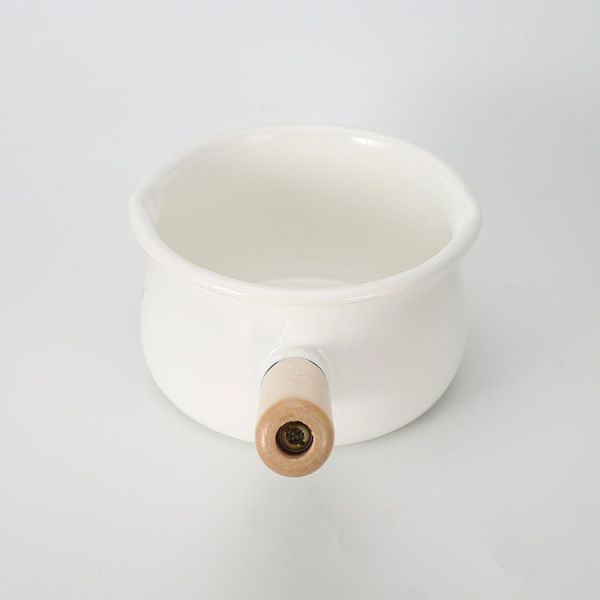 Custom Color Enameled Cast Iron Saucepan 15cm Size With Wood Handle For Cooking