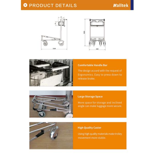 Stainless Steel Airport Trolley Load 250KG 2 Tier 4 Wheels With Brakes