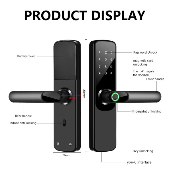 Tuya Indoor Smart Lock Wifi Aluminum Alloy Half Face Automatic Remote Keyless Entry Fingerprint Password European Cross-border