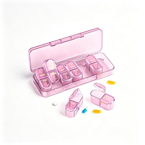 Portable Weekly Seven-Day Plastic Medicine Organizer Pill Box Two Meal Dosage Sealed Mini Compartmentalized Design JH Medibox