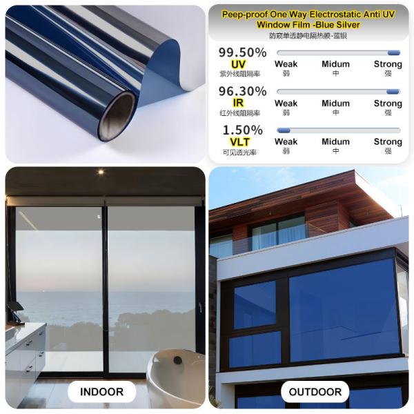 No Glue Electrostatic Adhesive Solar Reflective Decorative Tinted Film Window Glass Privacy Protection with Heat Insulation