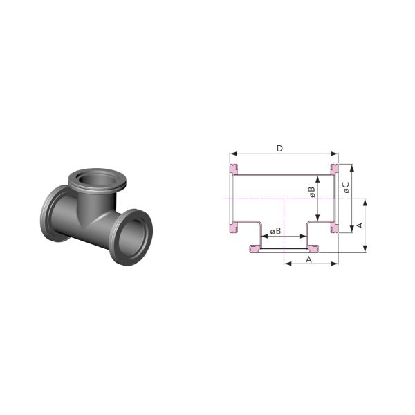 SUS304 SUS316L ISO Tees Vacuum Fittings For Vacuum System