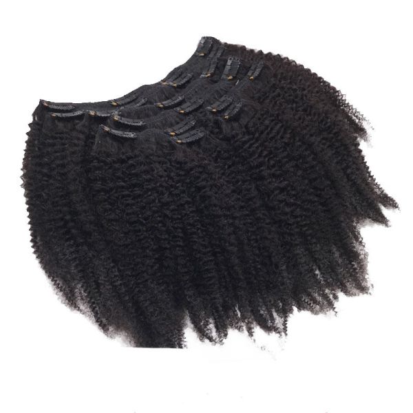 12 A Grade 1B Natural Color Remy Raw Virgin Brazilian Afro Kinky Curly Clip-in Hair