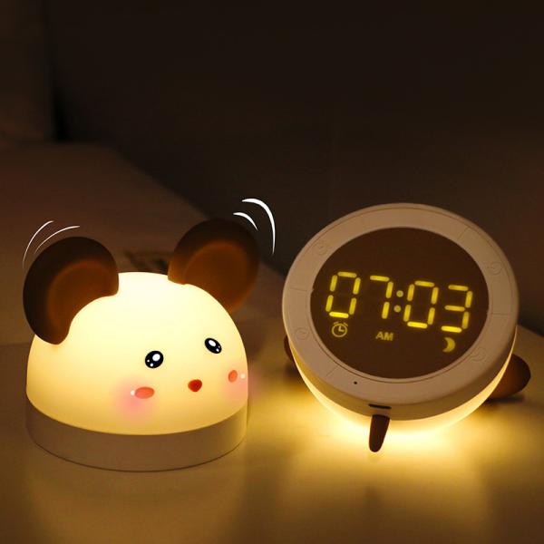 Creative Gulu Mouse Led Kids Cartoon Bedroom Night Light Smart Mini Table Digital Alarm Clock