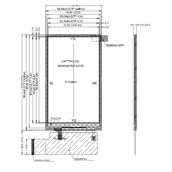 4 дюйма 480x800 LCD сенсорный экран, медицинский TFT дисплей 3,97 дюйма и 4 дюйма RGB интерфейс