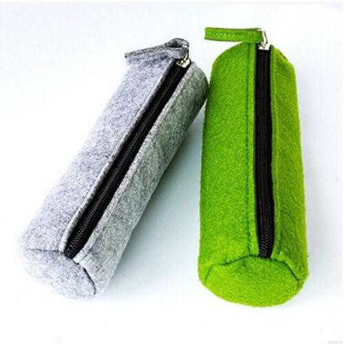 Cylindric Felt Zipper Soft Pencil Pouch Eco-Friendly Waterproof Single Layer