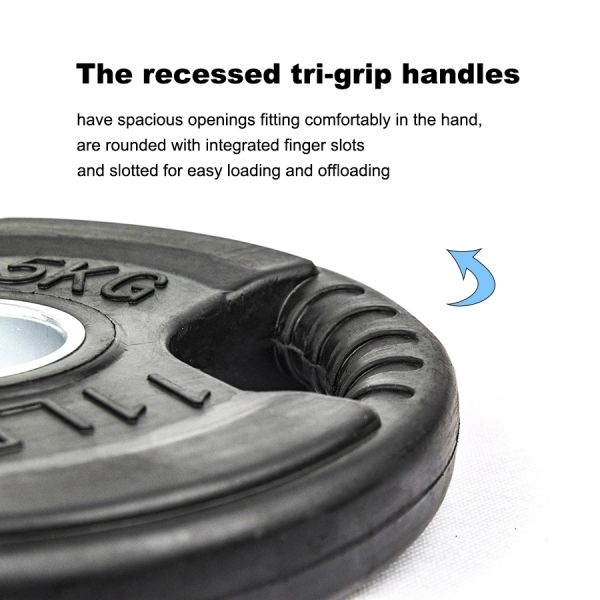 OEM Tri Grip Three Holes Steel Weight Plate Rubber Coated Bumper Plates 5kgs
