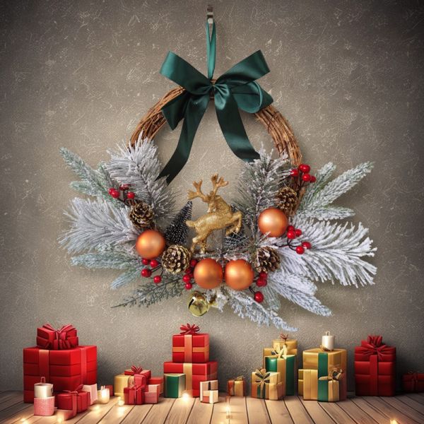 Plush Cloth and Plastic Christmas Pinecone Wreath for Outdoor Christmas Decorations