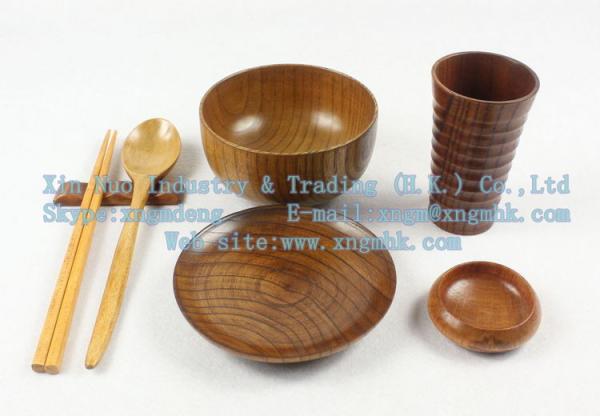 Wooden utensils, wooden chopsticks, wooden cup, wooden bowls, wooden dishes, cutlery set