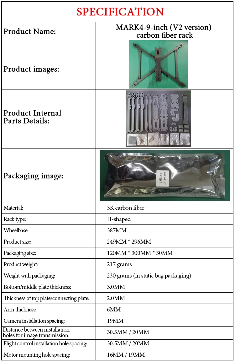 MARK4 V2 10inch 427mm Carbon Fiber FPV Drone Frame KIT For RC Long Range Racing