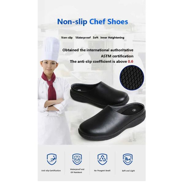 Обычные черные легкие обувь для медсестёр Нескользящие резиновые подошвы Сандалии водонепроницаемые коровая кожа Шеф-обувь