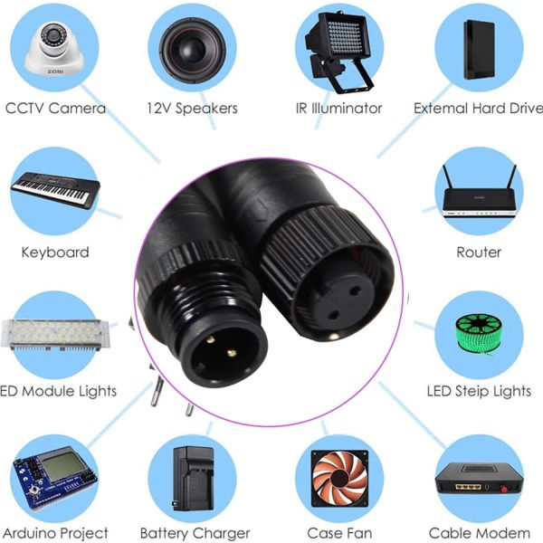 M12 IP67 Waterproof Connector 3Pin Male to Female LED Lighting Cable
