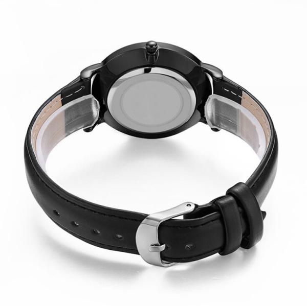 Fashionable Quartz Mens Black Leather Watch 3 ATM Waterproof Black Plated