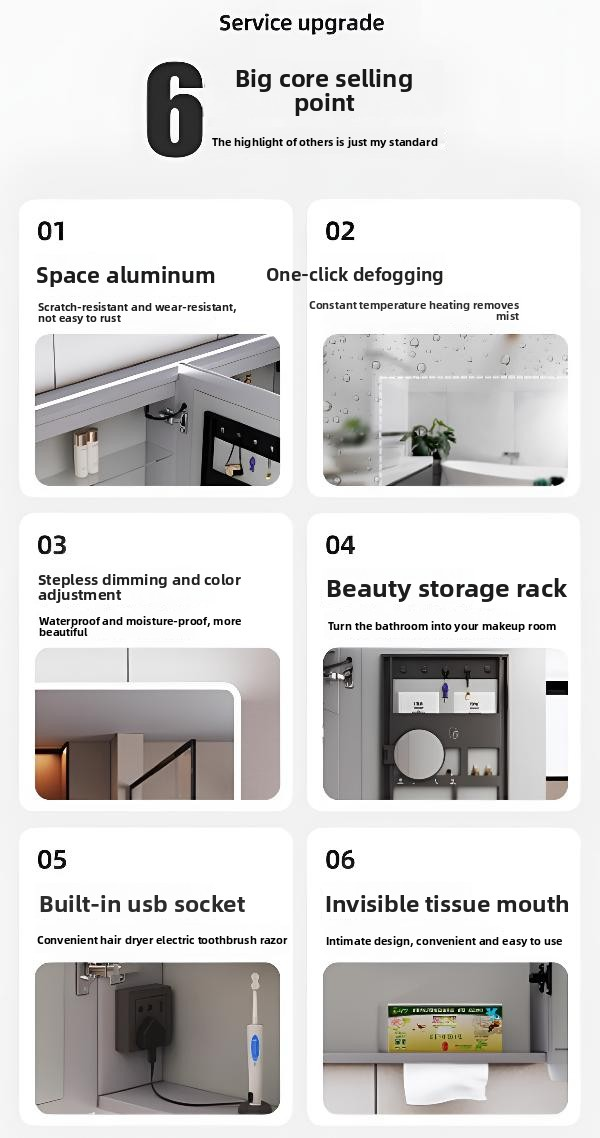 Custom-Size Modern Bathroom Medicine Cabinet Smart Multi-Function Toilet Mirror Touch Sensor Switch Water Apartment Villa