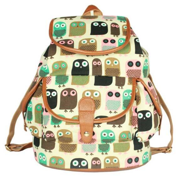 Women's School Swallow Backpack Fox Bag Girl's Owl Backpack Canvas Shoulder Backpack